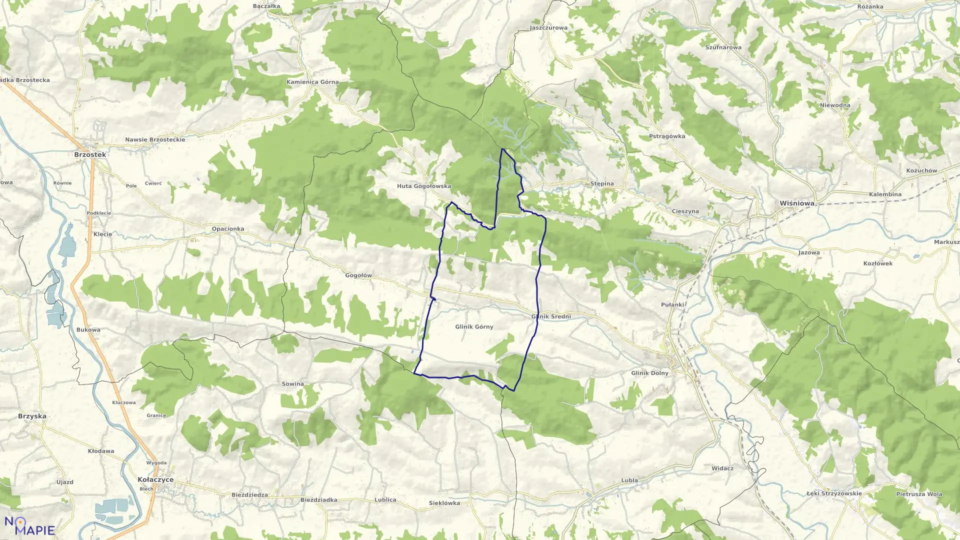 Mapa obrębu GLINIK GÓRNY w gminie Frysztak