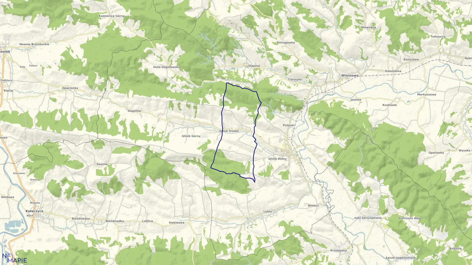 Mapa obrębu GLINIK ŚREDNI w gminie Frysztak