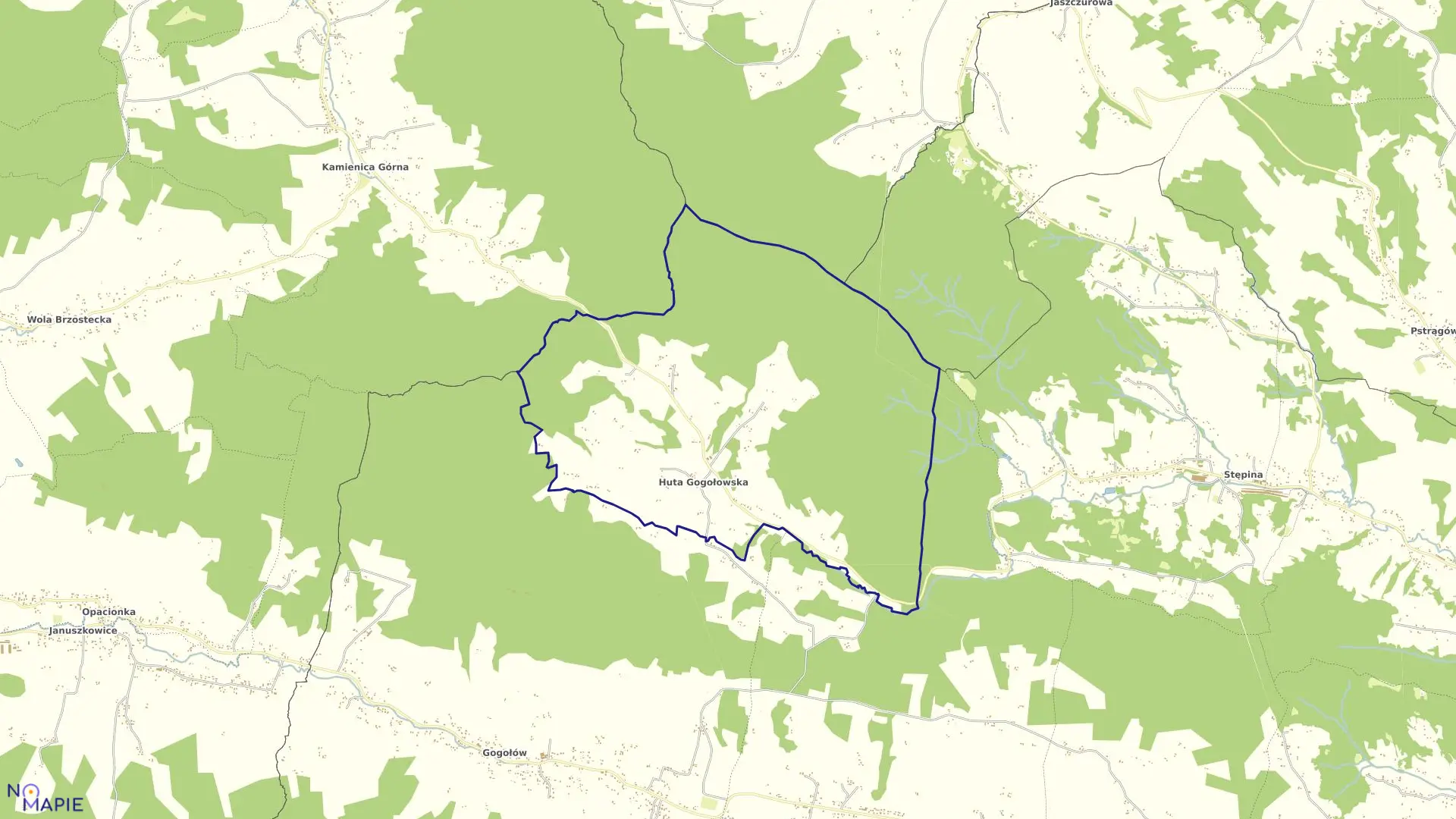 Mapa obrębu HUTA GOGOŁOWSKA w gminie Frysztak