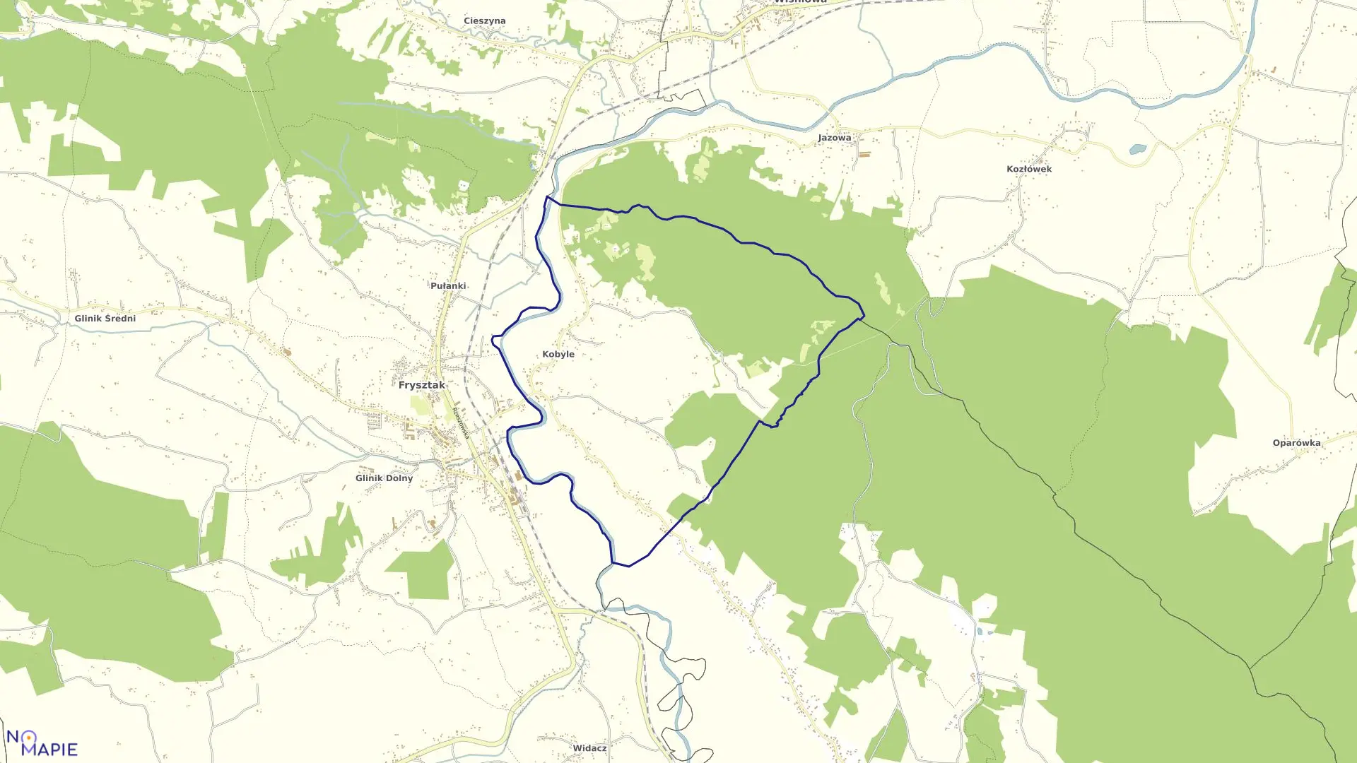 Mapa obrębu KOBYLE w gminie Frysztak