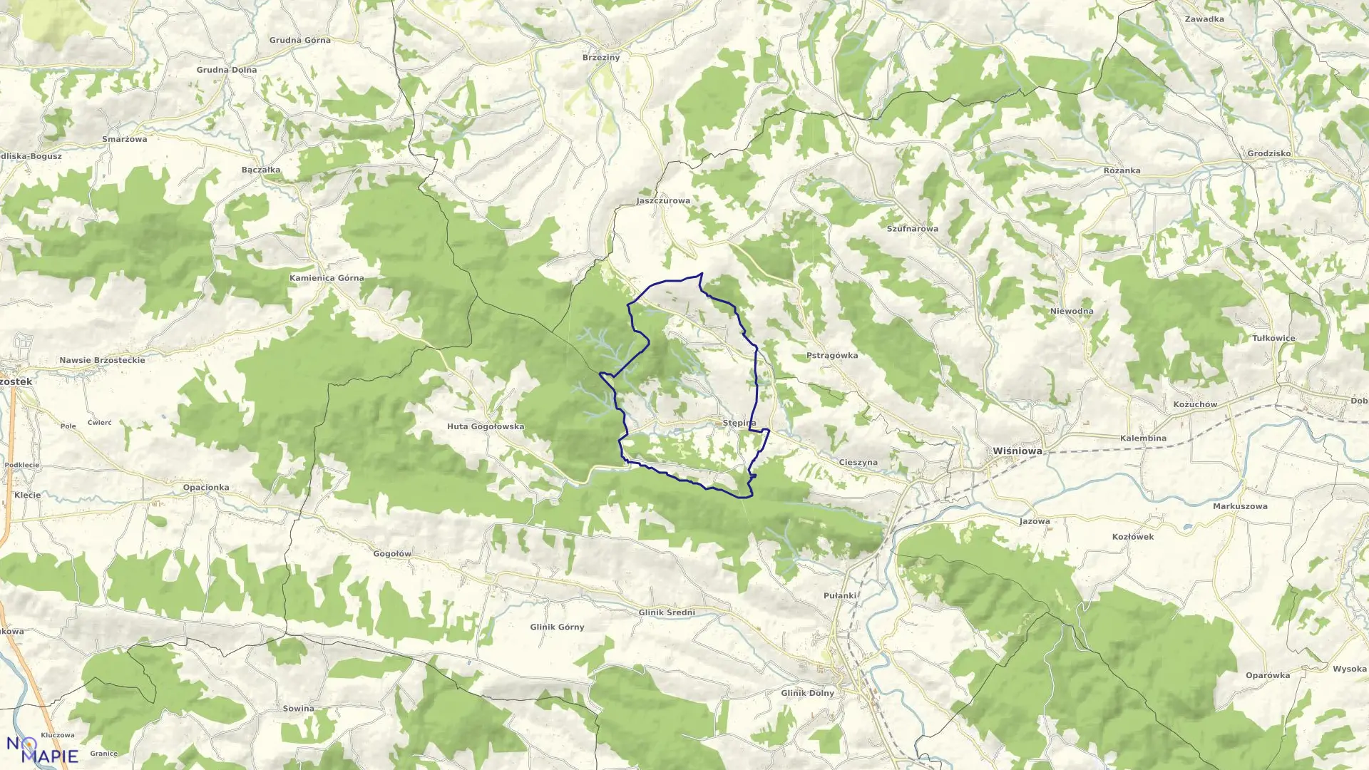 Mapa obrębu STĘPINA w gminie Frysztak